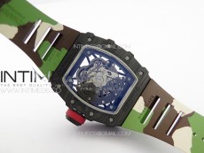 RM035-02 Forged Carbon Case KUF Best Edition Red Crown on Camouflage Rubber Strap MIYOTA8215