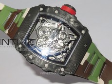 RM035-02 Forged Carbon Case KUF Best Edition Red Crown on Camouflage Rubber Strap MIYOTA8215