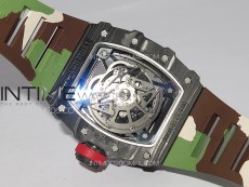 RM035-02 Forged Carbon Case KUF Best Edition Red Crown on Camouflage Rubber Strap MIYOTA8215