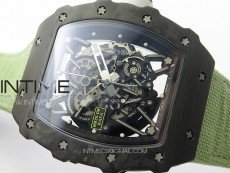RM035-02 Forged Carbon Case KUF Best Edition White Crown on Green Nylon Strap MIYOTA8215