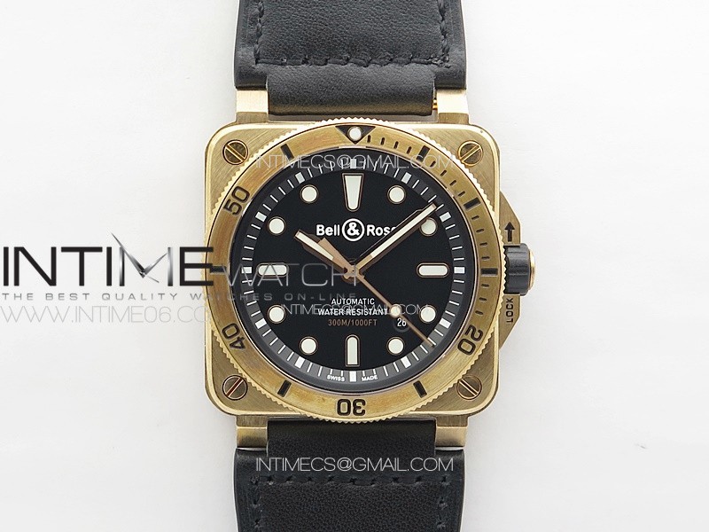BR 03-92 Diver Bronzo B12 1:1 Best Edition Black Dial on Leather Strap A2824 (Free Rubber Strap And Tool)