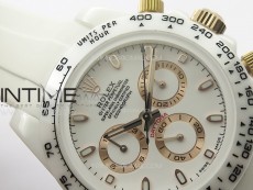 Daytona White Ceramic 5GF Best Edition White/RG Dial on White Rubber Strap A7750