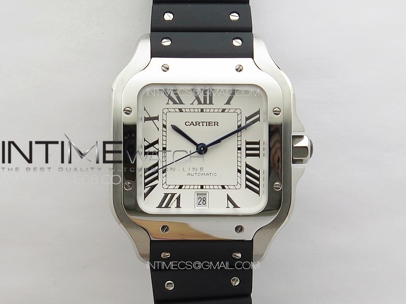 Santos de Cartier 40mm SS GF V2 1:1 Best Edition White Dial on Black Rubber Strap MIYOTA 9015