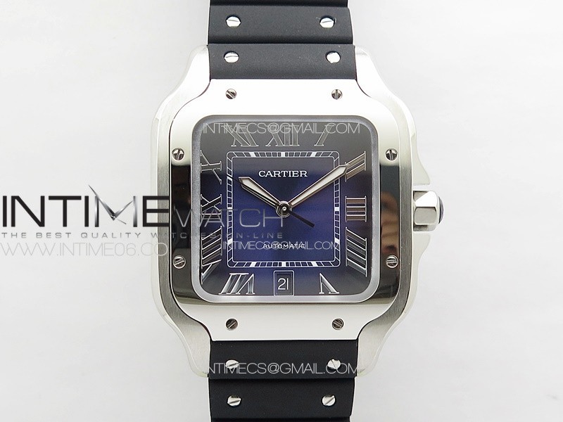 Santos de Cartier 40mm SS GF 1:1 Best Edition Blue Dial on Black Rubber Strap MIYOTA 9015