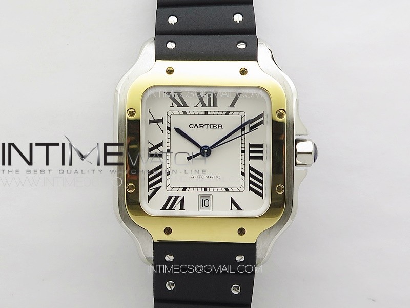 Santos de Cartier 40mm SS/YG GF V2 1:1 Best Edition White Dial on Black Rubber Strap MIYOTA 9015