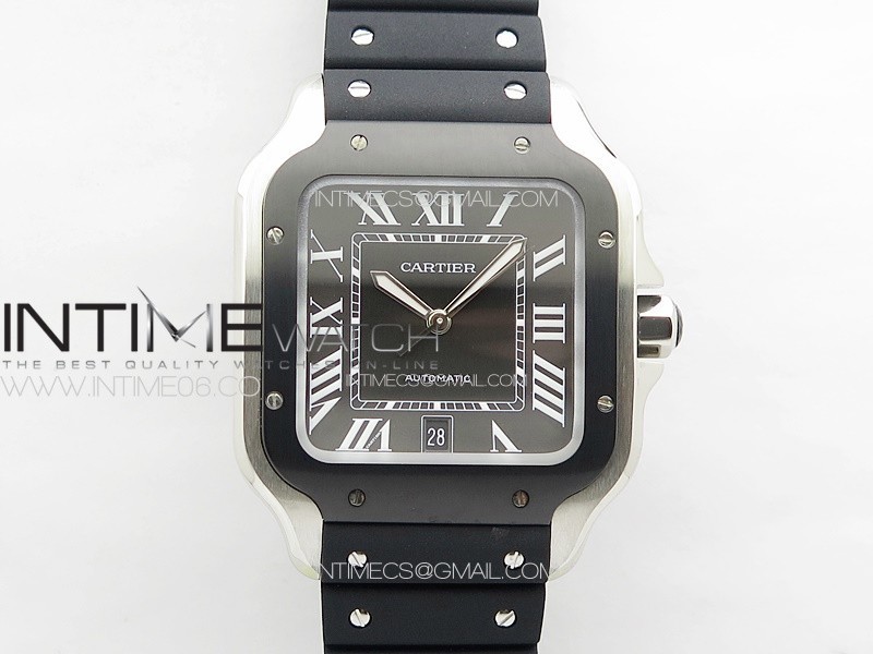 Santos de Cartier 40mm SS/DLC GF V2 1:1 Best Edition Black Dial on Black Rubber Strap MIYOTA 9015