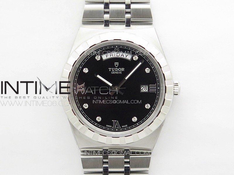 Prince Bay 41mm A7F 1:1 Best Edition Black Dial Diamonds Markers on SS Bracelet A2824