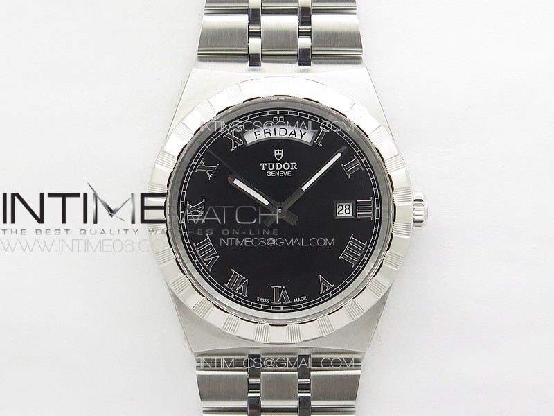 Prince Bay 41mm A7F 1:1 Best Edition Black Dial Roman Markers on SS Bracelet A2824