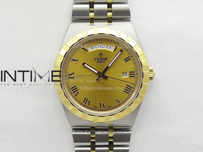 Prince Bay 41mm SS/YG A7F 1:1 Best Edition Gold Dial Roman Markers on SS Bracelet A2824