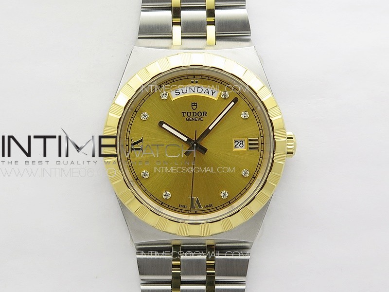 Prince Bay 41mm SS/YG A7F 1:1 Best Edition Gold Dial Diamonds Markers on SS Bracelet A2824