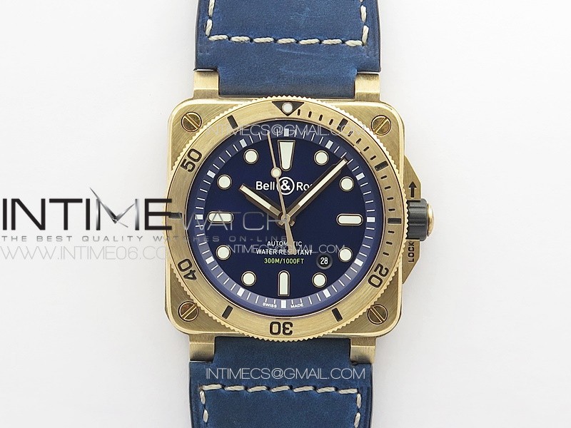 BR 03-92 Diver Bronze B12 1:1 Best Edition Blue Dial on Blue Leather Strap A2824 (Free Rubber Strap)