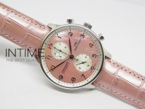 Portuguese 40mm Chrono SS Pink MOP Dial on Pink Croco Leather Strap A7750