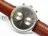 Portuguese 40mm Chrono SS Gray Dial Sliver subdial on Leather Strap A7750