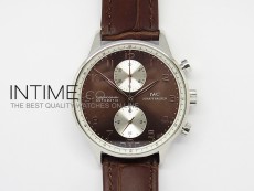 Portuguese 40mm Chrono SS Brown Dial Sliver subdial on Leather Strap A7750