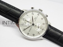 Portuguese 40mm Chrono SS White Dial Sliver Number on Leather Strap A7750