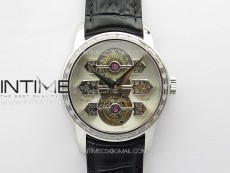 GP Bridges 41mm Tourbillon SS/T Crystal YSF Best Edition White Dial on Black Leather Strap