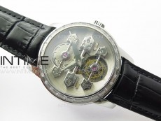 GP Bridges 41mm Tourbillon SS/T Crystal YSF Best Edition White Dial on Black Leather Strap