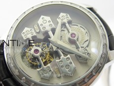 GP Bridges 41mm Tourbillon SS/T Crystal YSF Best Edition White Dial on Black Leather Strap