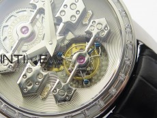 GP Bridges 41mm Tourbillon SS/T Crystal YSF Best Edition White Dial on Black Leather Strap