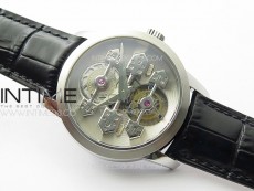 GP Bridges 41mm Tourbillon SS YSF Best Edition White Dial on Black Leather Strap