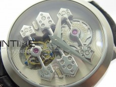 GP Bridges 41mm Tourbillon SS YSF Best Edition White Dial on Black Leather Strap