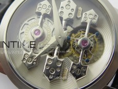 GP Bridges 41mm Tourbillon SS YSF Best Edition White Dial on Black Leather Strap