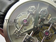 GP Bridges 41mm Tourbillon SS YSF Best Edition White Dial on Black Leather Strap