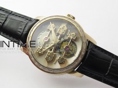 GP Bridges 41mm Tourbillon RG/T Crystal YSF Best Edition White Dial on Black Leather Strap