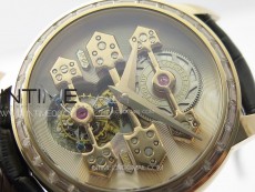 GP Bridges 41mm Tourbillon RG/T Crystal YSF Best Edition White Dial on Black Leather Strap