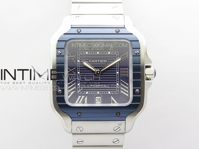Santos de Cartier 40mm SS/Cer GF V2 1:1 Best Edition Blue Dial on SS Bracelet MIYOTA 9015