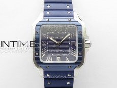 Santos de Cartier 40mm SS/Cer GF 1:1 Best Edition Blue Dial on Blue Rubber Strap MIYOTA 9015