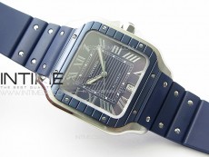 Santos de Cartier 40mm SS/Cer GF 1:1 Best Edition Blue Dial on Blue Rubber Strap MIYOTA 9015