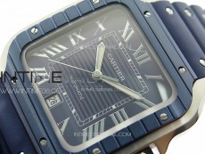 Santos de Cartier 40mm SS/Cer GF 1:1 Best Edition Blue Dial on Blue Rubber Strap MIYOTA 9015