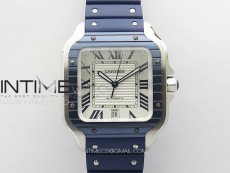 Santos de Cartier 40mm SS/Cer GF 1:1 Best Edition White Dial on Blue Rubber Strap MIYOTA 9015
