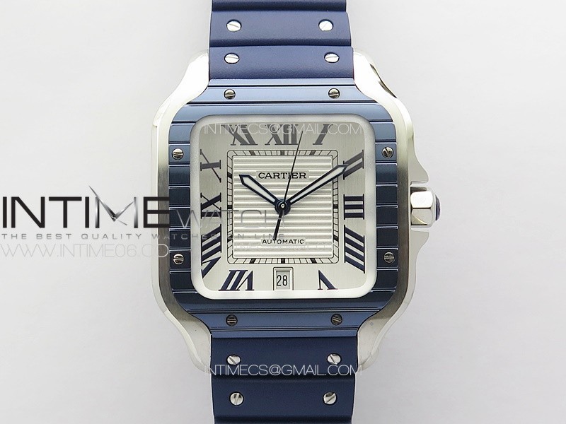 Santos de Cartier 40mm SS/Cer GF V2 1:1 Best Edition White Dial on Blue Rubber Strap 9015