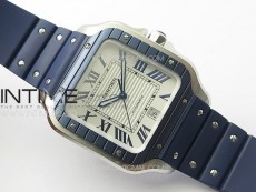 Santos de Cartier 40mm SS/Cer GF 1:1 Best Edition White Dial on Blue Rubber Strap MIYOTA 9015