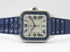 Santos de Cartier 40mm SS/Cer GF 1:1 Best Edition White Dial on Blue Rubber Strap MIYOTA 9015