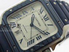 Santos de Cartier 40mm SS/Cer GF 1:1 Best Edition White Dial on Blue Rubber Strap MIYOTA 9015