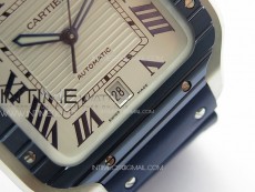 Santos de Cartier 40mm SS/Cer GF 1:1 Best Edition White Dial on Blue Rubber Strap MIYOTA 9015