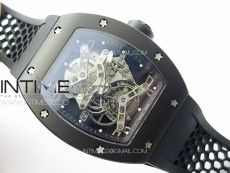 RM027 Titanium DLC Real Tourbillon YSF Best Edition Skeleton Skull Dial on Black Rubber Strap