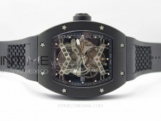 RM027 Titanium DLC Real Tourbillon YSF Best Edition Skeleton Skull Dial on Black Rubber Strap