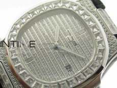 Nautilus Pave T Diamonds bezel SS GSF Full Pave Diamonds Dial On Black Leather Strap 324CS