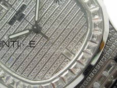 Nautilus Pave T Diamonds bezel SS GSF Full Pave Diamonds Dial On Black Leather Strap 324CS