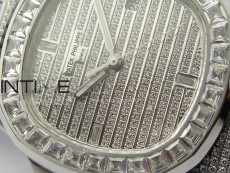 Nautilus Pave T Diamonds bezel SS GSF Full Pave Diamonds Dial On Black Leather Strap 324CS
