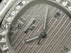 Nautilus Pave T Diamonds bezel SS GSF Full Pave Diamonds Dial On Black Leather Strap 324CS