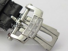 Nautilus Pave T Diamonds bezel SS GSF Full Pave Diamonds Dial On Black Leather Strap 324CS
