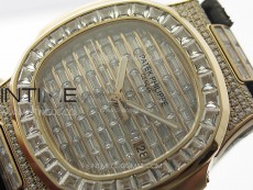 Nautilus Pave T Diamonds bezel RG GSF Full Pave T Diamonds Dial On Black Leather Strap 324CS