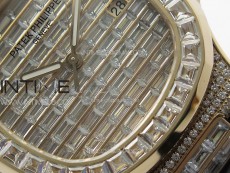 Nautilus Pave T Diamonds bezel RG GSF Full Pave T Diamonds Dial On Black Leather Strap 324CS