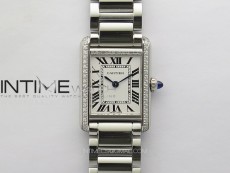 Tank Louis Ladies 22mm SS/Dia Bezel 8848F 1:1 Best Edition White Dial on SS Bracelet Ronda Quartz(Free leather strap)