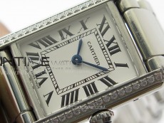 Tank Louis Ladies 22mm SS/Dia Bezel 8848F 1:1 Best Edition White Dial on SS Bracelet Ronda Quartz(Free leather strap)